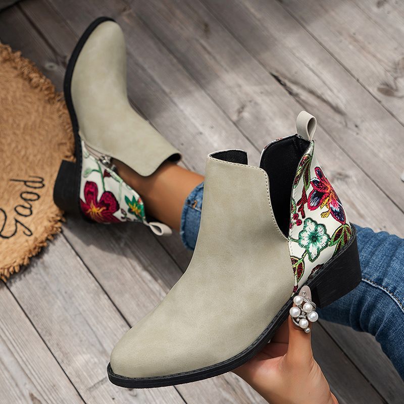 plus size cross-border new arrival suede pointed toe thick heel slip-on western short boots side zipper stylish trendy chelsea boots