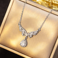 [titanium steel] japanese and korean popular diamond-filled wings water drop necklace for women, high-end light luxury exquisite sweater chain jewelry