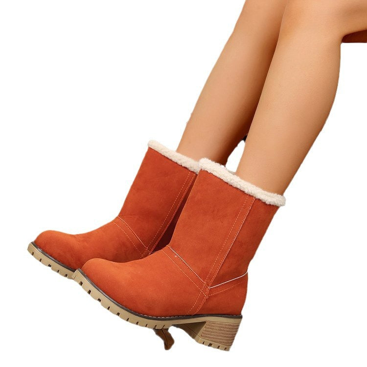 plus size knee socks cotton boots for women  fall and winterfleece-linedthickened thick heel snow boots for women in stock snow non-slip