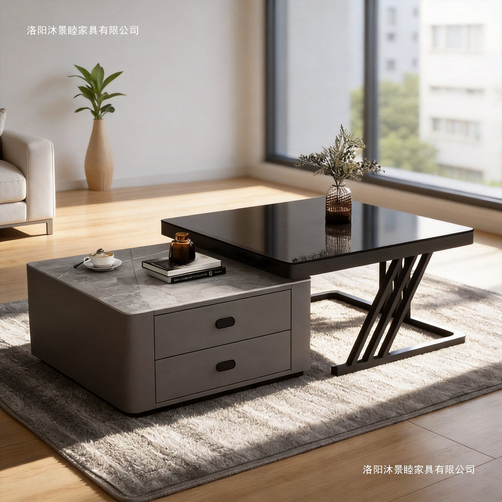 Modern minimalist extendable coffee table, luxury home rock slab coffee table, minimalist small apartment square modular coffee table