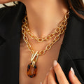 European and american cross-border trendy sweet & cool leopard print geometric pendant necklace fashionable individualistic multi-layered metal necklace set