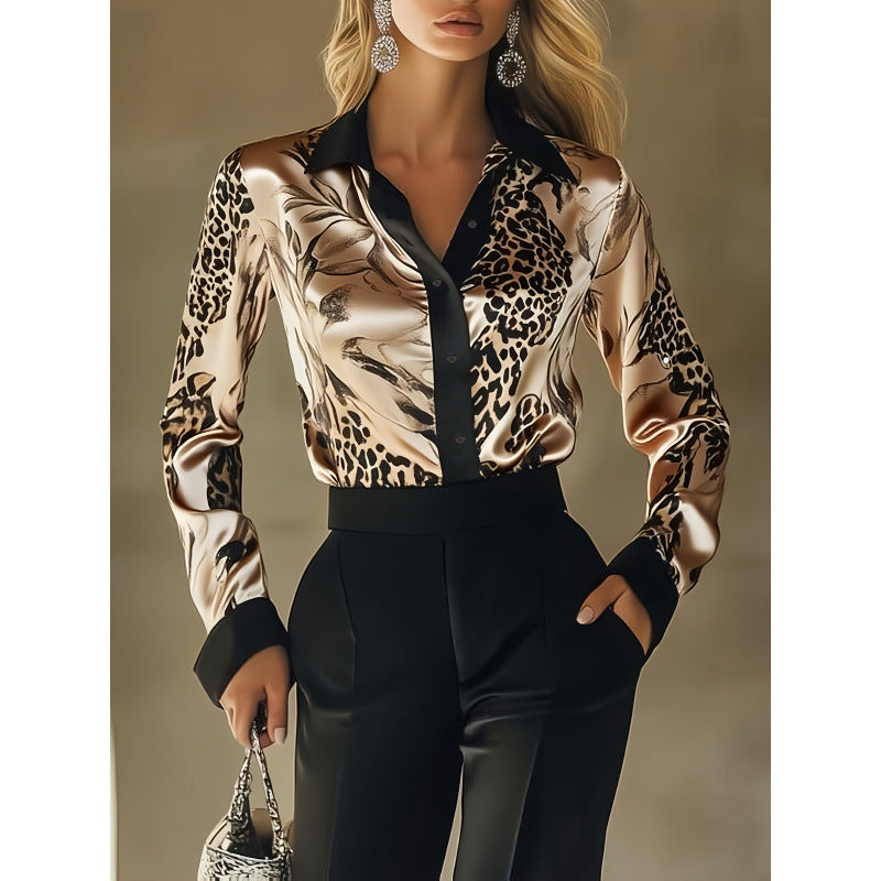 Wish bestseller: autumn new arrival - satin printed long sleeve shirt for independent stores