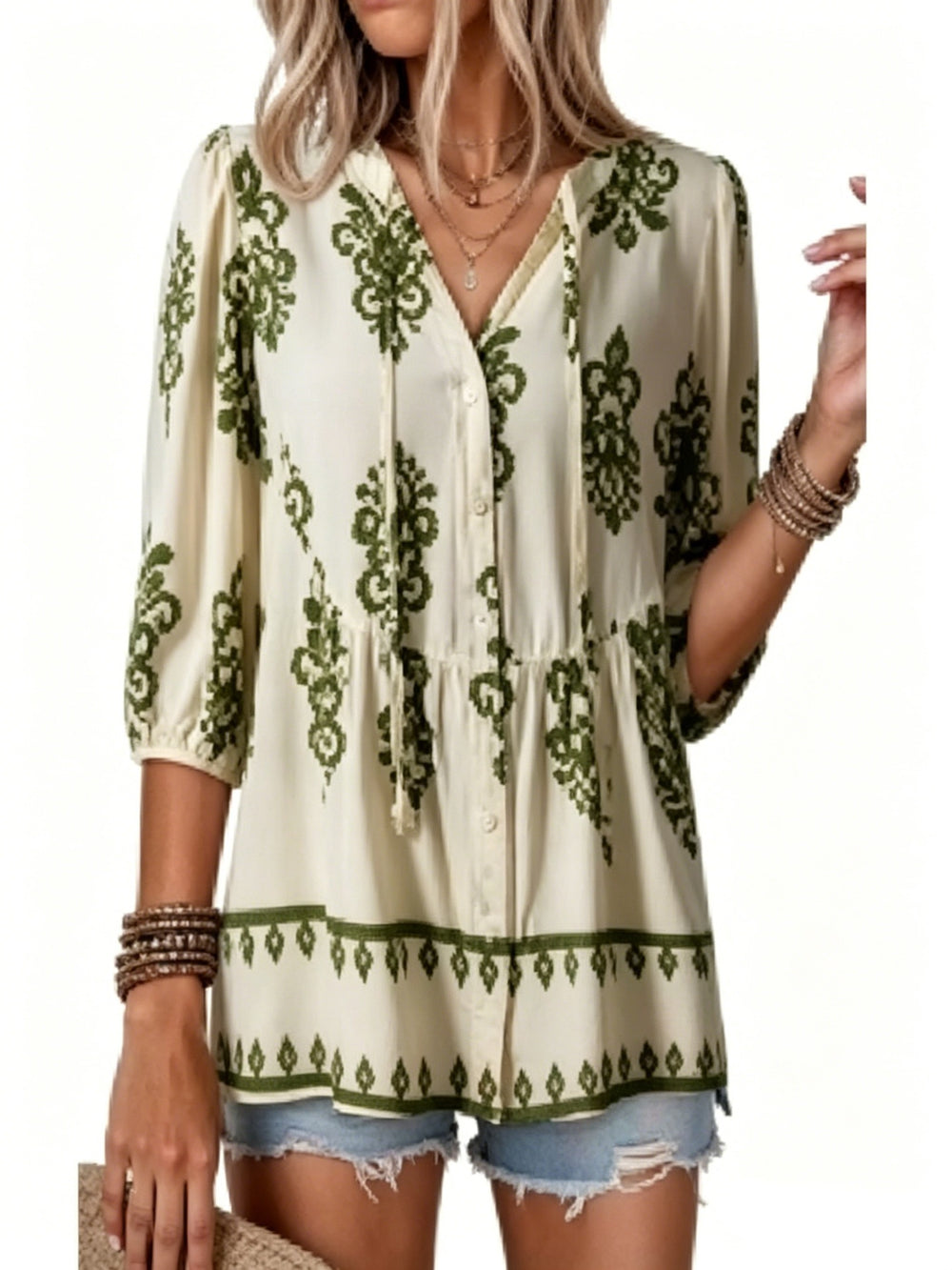 summer new arrival: pullover v-neck casual printed oversized top