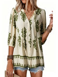 summer new arrival: pullover v-neck casual printed oversized top