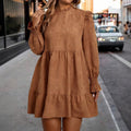 retro texture plus size doll skirt with fungus edge round neck lantern long sleeves looseeasiest for match