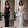 C7705 cross-border   fashion women's sexy see-through lace strappy bodycon dress