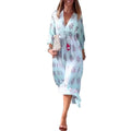 new european and american style women's casual printed v-neck long sleeve dress for cross-border e-commerce