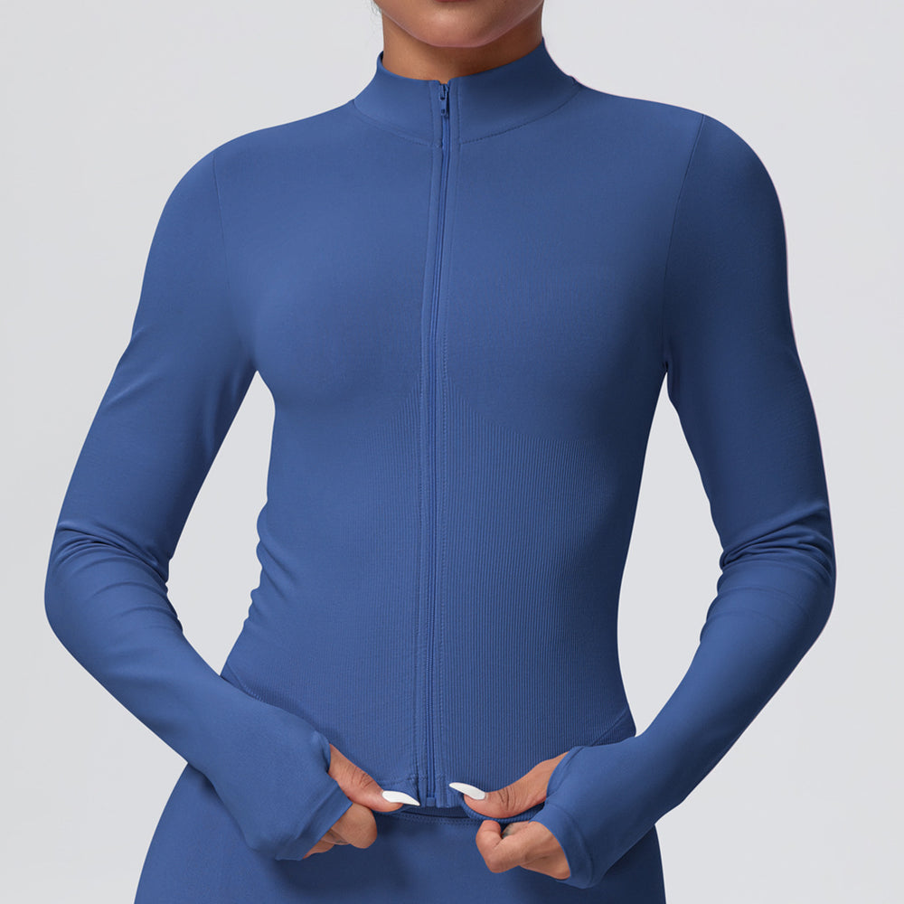 European and american seamless stand collar zipper long sleeve yoga jacket women's tight-fitting quick-dry outerwear running fitness apparel sports top