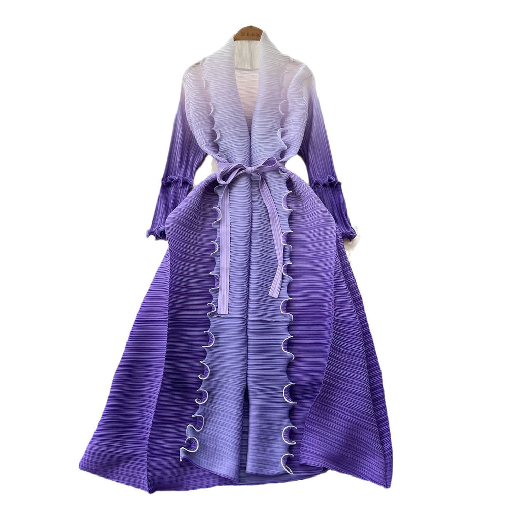 Fashion style loose strap mid-length miya pleated outwear women's fashionable gradient color fungus edge pleated dress