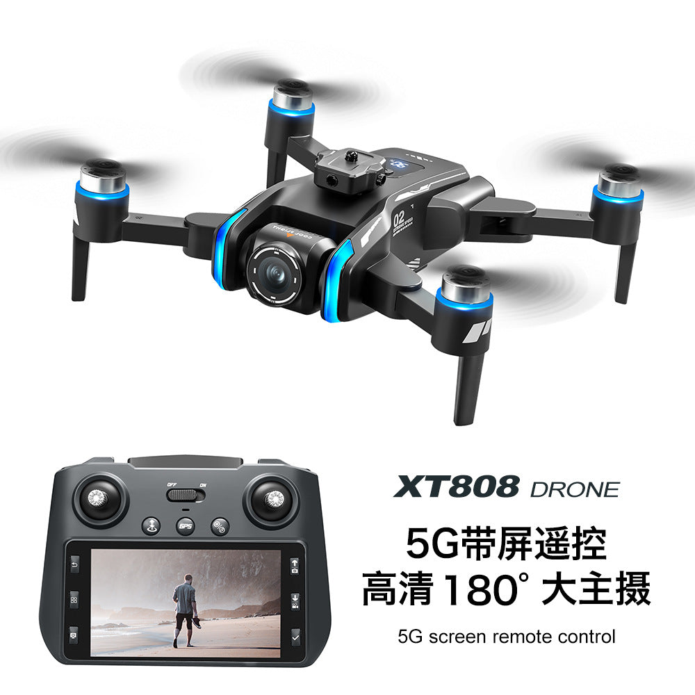 Xt808 drone with 180° wide-angle camera, aerial photography aircraft, includes screen remote control, gps, and extended flight time
