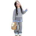Girls' spring  new collection: korean style retro patchwork three-piece set - sweatshirt & wide-leg pants outfit for mid-to-large children - trendy style
