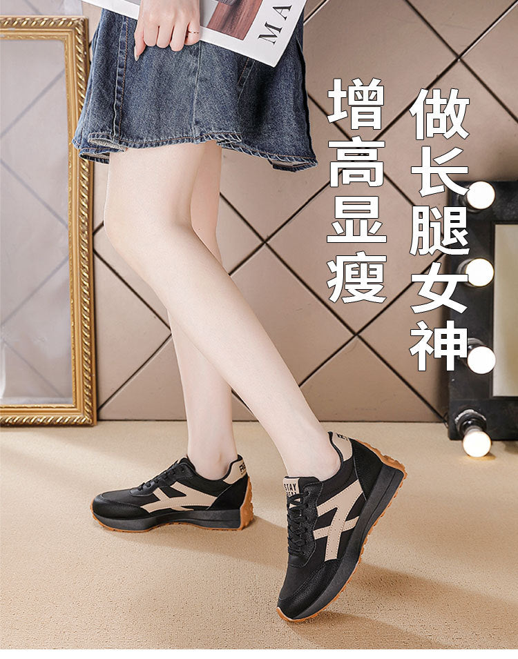 plus size women's shoes new arrival breathable leather sneakers women's korean version thick solecasual soft bottom running dad shoes