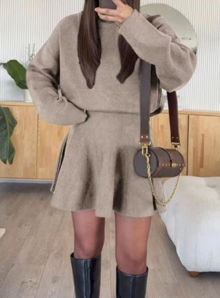 2025 new european and american casual resort style knit long sleeve mini dress women's autumn/winter amazon independent store