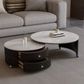 Sintered stone minimalist luxury living room coffee table - modern cream style rotating mobile round coffee table for small apartments