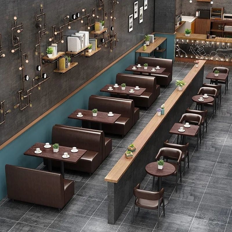 Restaurant sofa balcony tea table and chair card seat sofa coffee table combination retro courtyard coffee table combination bar booth wood