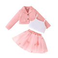 new girls' long-sleeve jacket + vest + skirt three-piece set - spring/autumn mesh skirt outfit for little girls