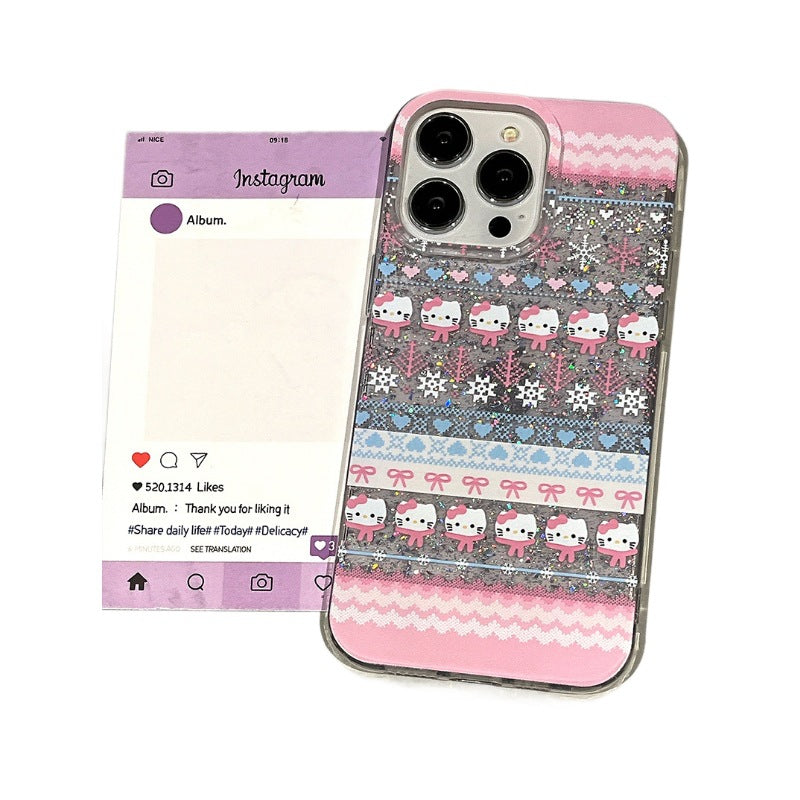 Glue glitter is suitable for apple 16promax cute penguin mobile phone case apple 11 hello kitty anti-fall protective cover