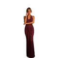 Amazon fashion european and american style  summer new halter neck shiny silk waistband backless sexy socialite elegant dress for women