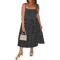 Amazon plus size midi dress women's  summer new polka dot square neck beach sundress