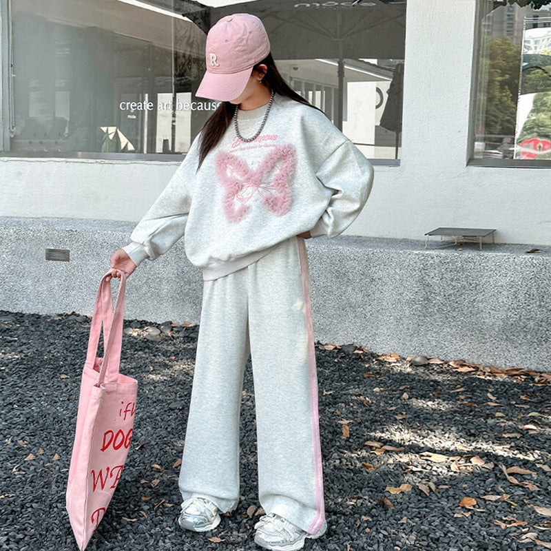Girls' sweatshirt set - spring/autumn  new collection - stylish and trendy wide-leg sweatpants for girls (sizes for mid-to-large children) - casual two-piece outfit