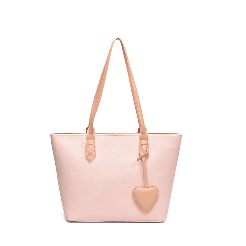 College students are versatile in class, summer and summer, large-capacity commuting tote bag, women's new silver peach heart shoulder bag