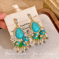 New chinoiserie retro turquoise tassel flower earrings women's niche design ethnic style earrings fashionelegant earrings