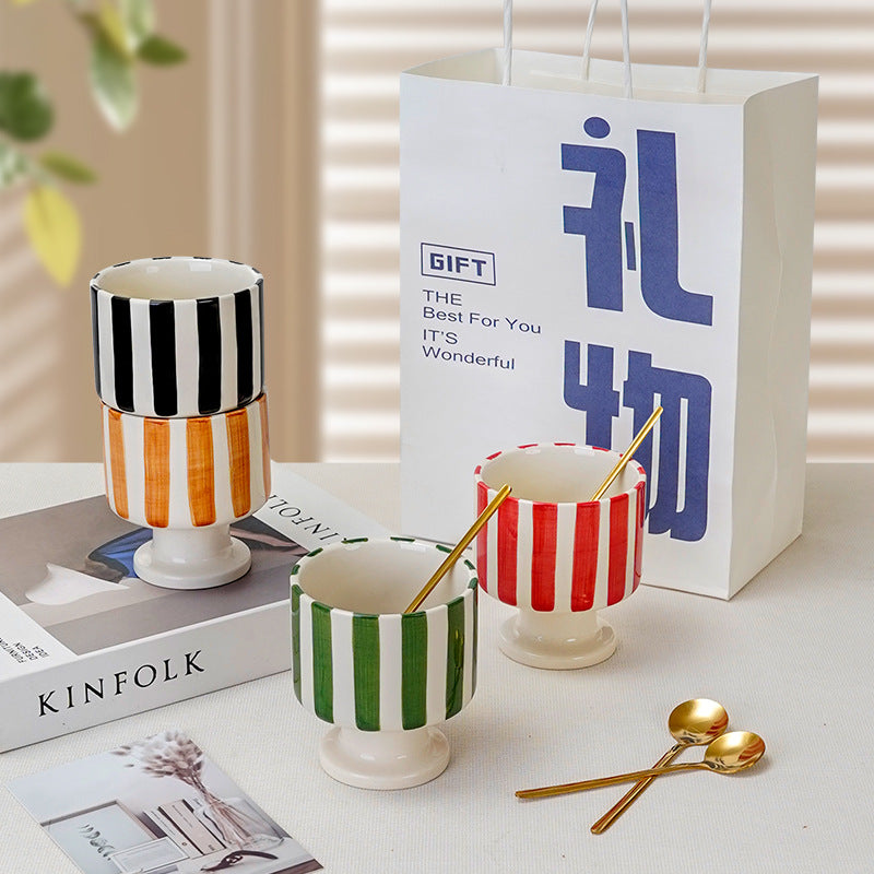 Stylishniche style ceramic goblet casual hand-painted stripescute coffee milk drinking cup photo prop cup