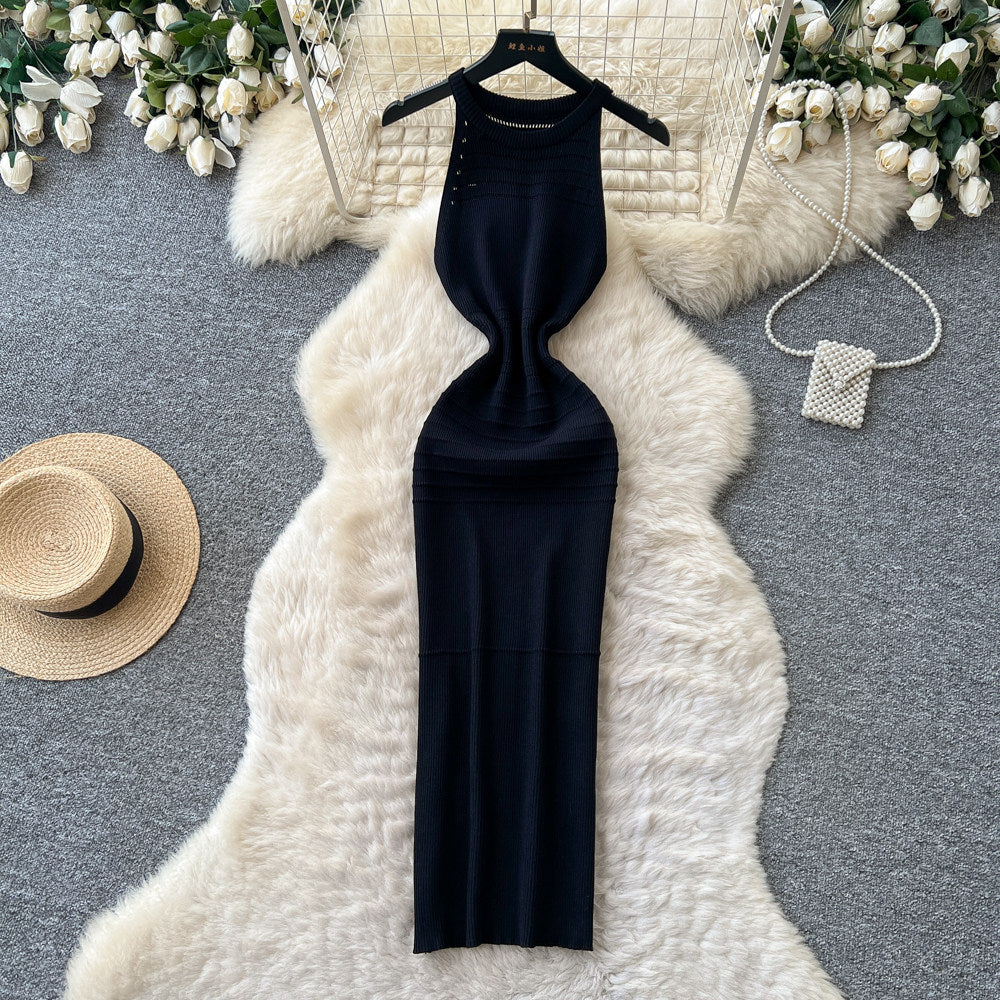 K-style sleeveless knittingelegantdress women's summer high waist silm show figure a-line skirt work clothingeasiest for match vest skirt