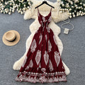Vacation-style printed cami bohemian dress - women's summer high-waisted slimming a-line maxi dress - elegant outfit