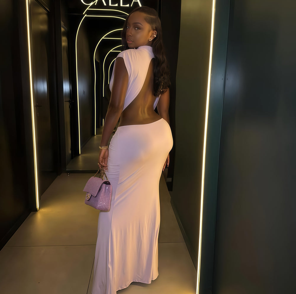 European and american cross-border women's fashion:  autumn new collection - solid color sleeveless stand collar open back top & sexy midi skirt two-piece set