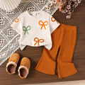 Children's clothing shein cross-border girlsuit apricot short-sleeved t-shirt + coffee color pants
