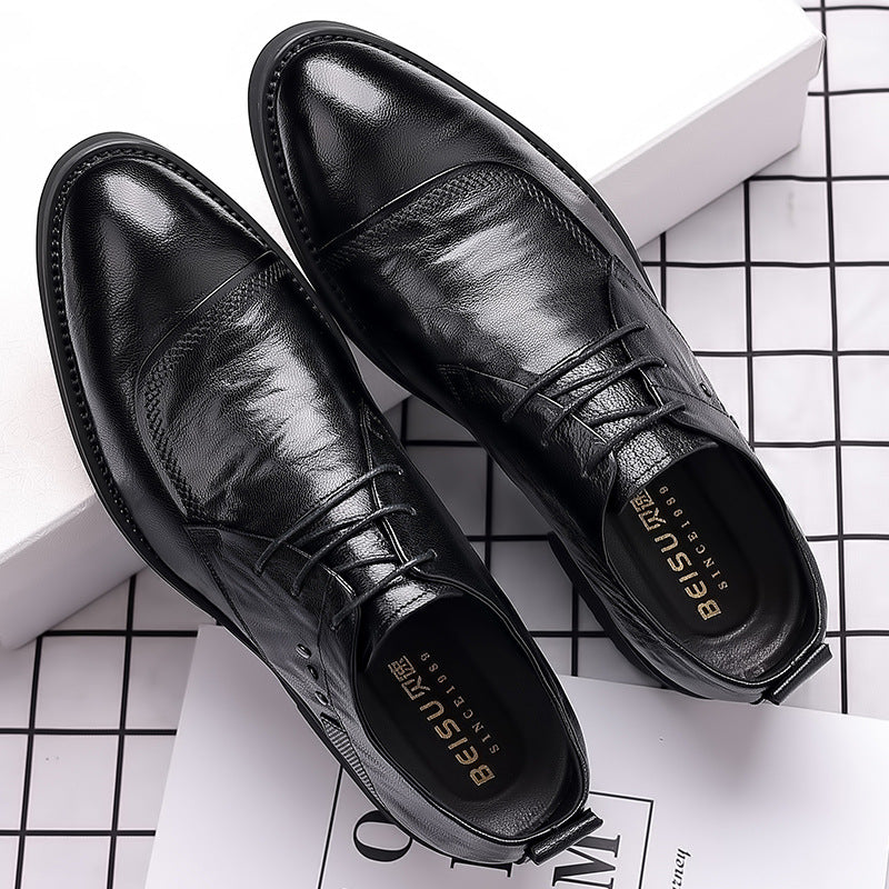 Men's leather dress shoes - business, formal, casual - live stream, cross-border, korean style, british style, soft sole, breathable, youth, groom, wedding shoes