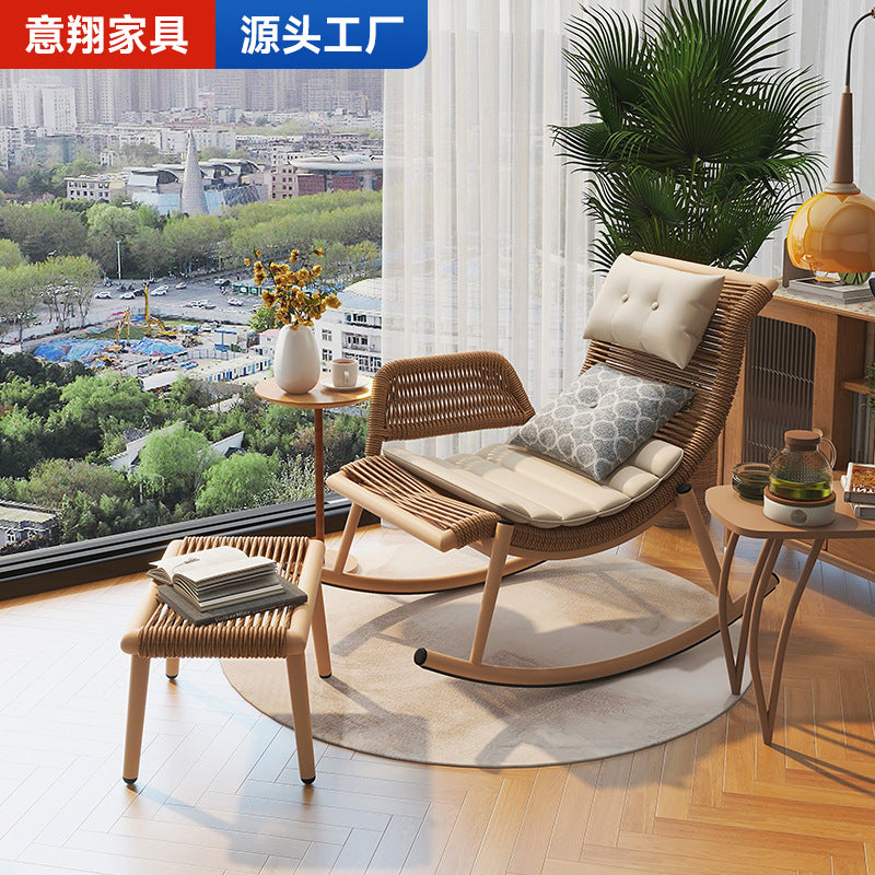 Rocking chair recliner rattan for home balcony rattan chair outdoor courtyard terrace lunch break lazy chair adult casual rocking chair