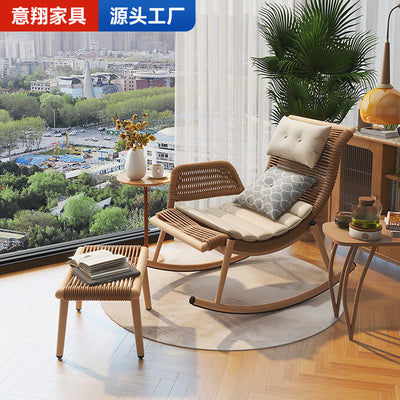 Rocking chair recliner rattan for home balcony rattan chair outdoor courtyard terrace lunch break lazy chair adult casual rocking chair
