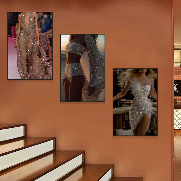 Advanced beauty salon decorative painting modern medical beauty plastic surgery front desk entrance corridor wall painting light luxury flash diamond hanging painting