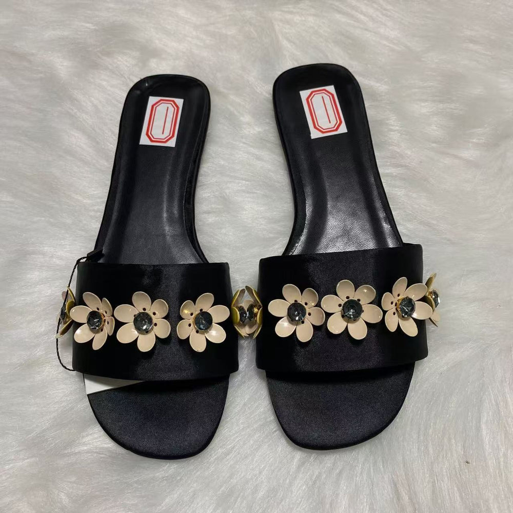 Za2025 summer new flat sandals - gold floral women's sandals with thick sole - vacation sandals for women