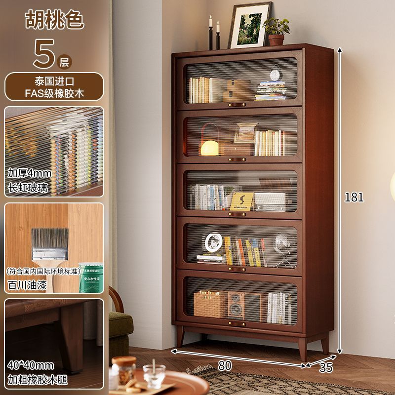Solid wood bookcase dustproof with glass door bookshelf storage rack floor-standing for home storage cabinet living room bookcase medieval style