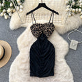 Sexy leopard print cami mesh mini dress - women's summer high waist bodycon tube top dress - boss babe style