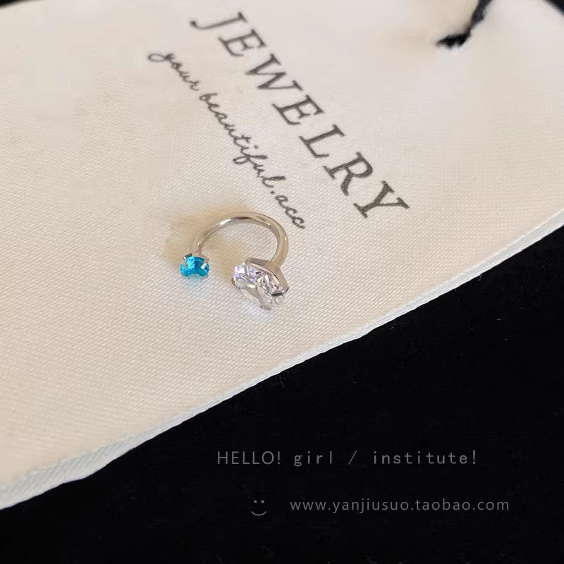 Luxury blue titanium steel stud earrings for women - 2026 new arrival, trendy horseshoe ear cuff earrings, elegant ear jewelry