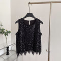 Korean style commute chic: heavily beaded sequin vest - women's v-neck single-breasted light luxury design vest, elegant top