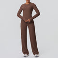 double-sided brushed pure color tight training long sleeves wide-leg yoga suit sports running fitness two-piece set