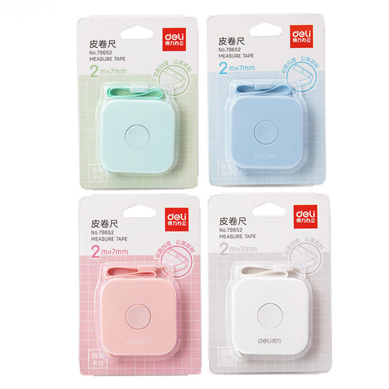 Deli 79652 leather tape measure 2 meters measurement fresh literary mini tape measure automatic card position double-sided graduated tape measure