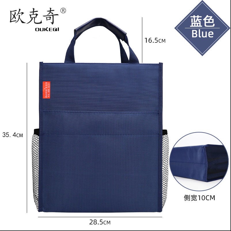 Large capacity student canvas tote file bag, double-layer document bag, book carrier, tutoring bag, training bag - customizable with printed logo