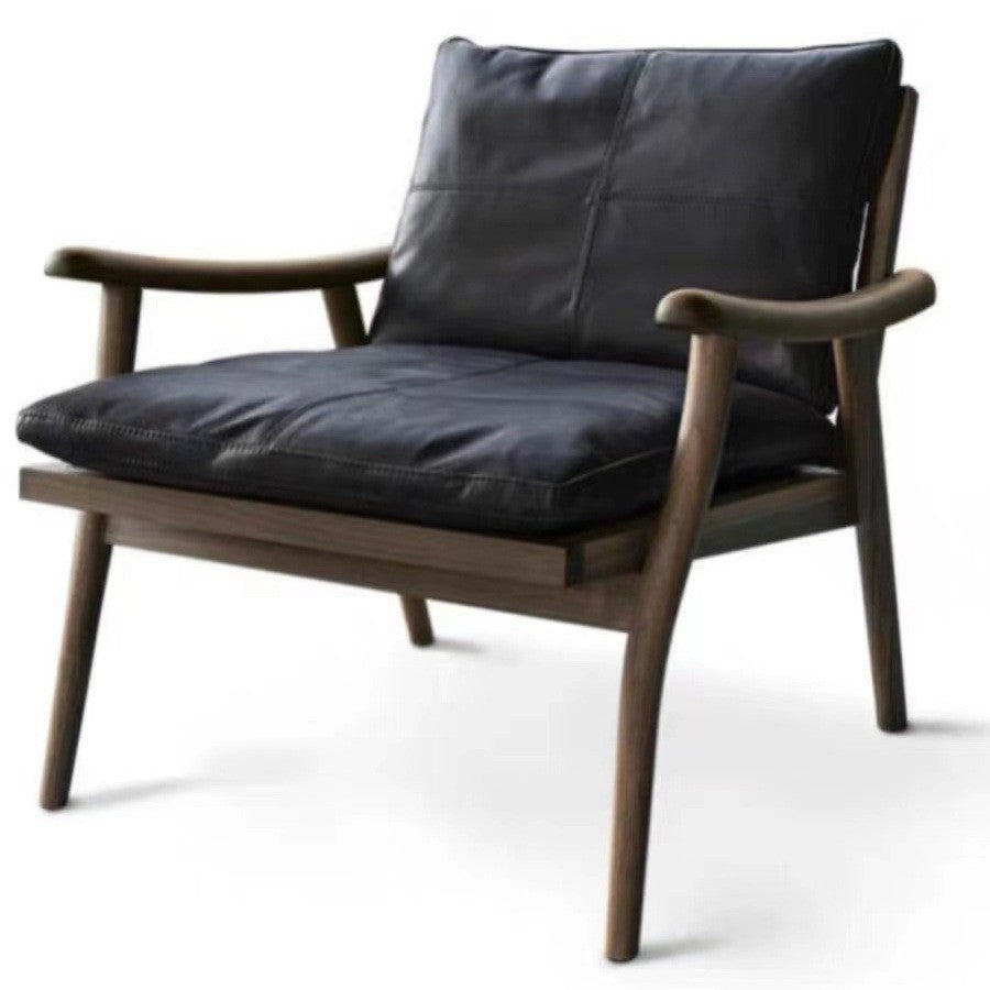 Black walnut color white ash single sofa chair designer modern living room scandinavian casual genuine leather solid wood chair
