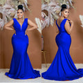 C6357 cross-border   fashion women's solid color v-neck sleeveless ruched maxi dress