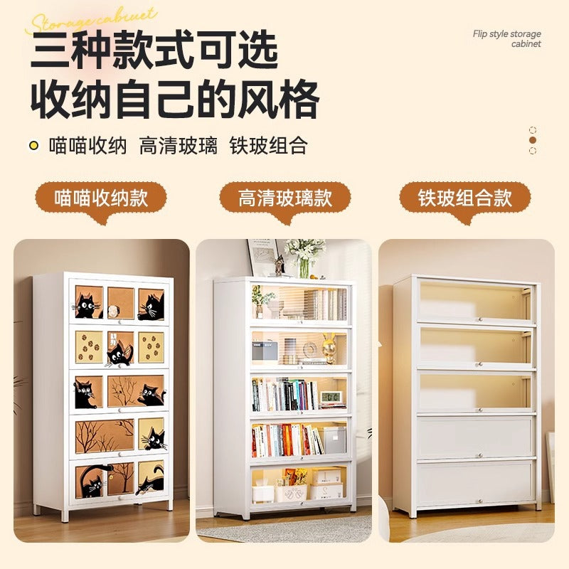 Medieval style steel bookshelf floor-standing storage rack bedroom living room storage all-in-one cabinet iron bookcase storage cabinet