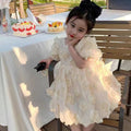 【clearance】girls' summer dress: new, stylish rose-embellished, fairy-tale bubble sleeve princess tutu dress