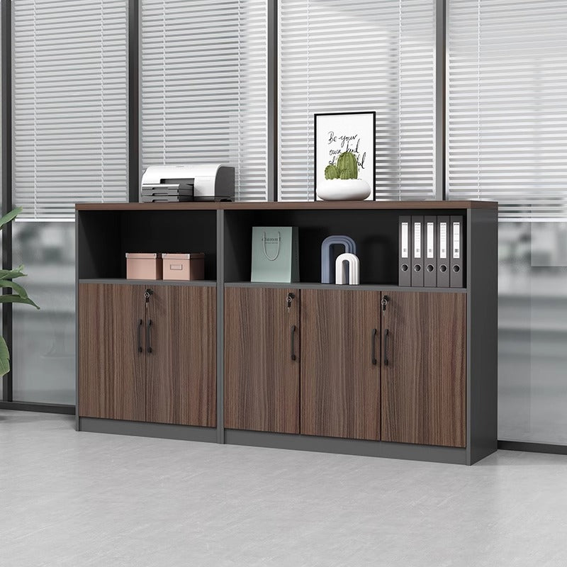 Office wooden filing cabinet - low profile, lockable, partitioned, document storage, open storage