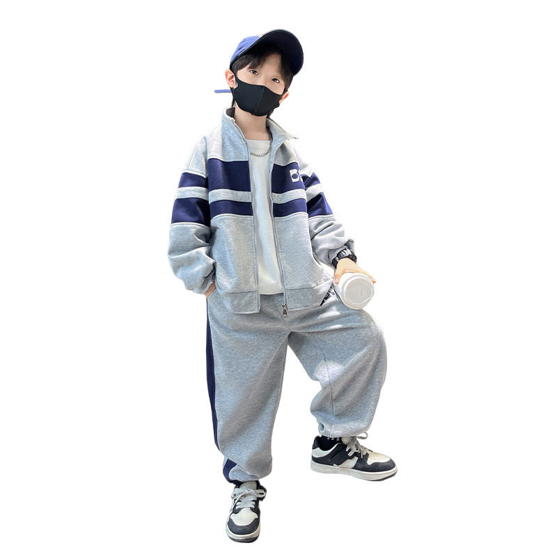 Boys' spring/autumn outfit  new collection: trendy two-piece hoodie set for older kids - street style long sleeve tracksuit