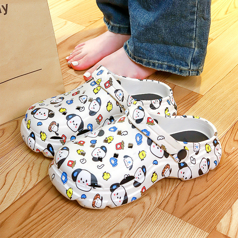 2025 summer new women's clogs - cute cartoon print, closed-toe, chunky sole, girly beach sandals